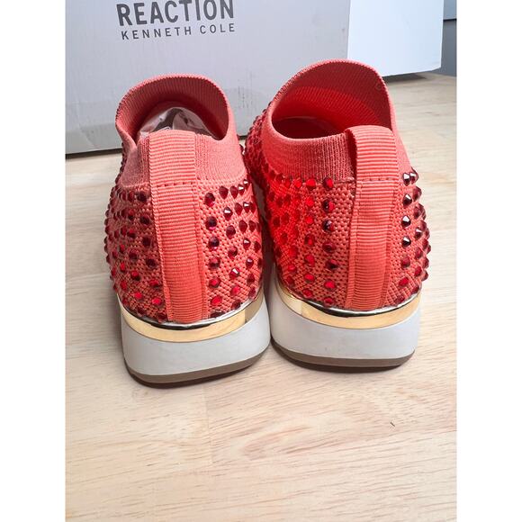Kenneth Cole Reaction Rhinestone  Sneakers Coral  Pink Slip On NWB Size 5 - Picture 4 of 8